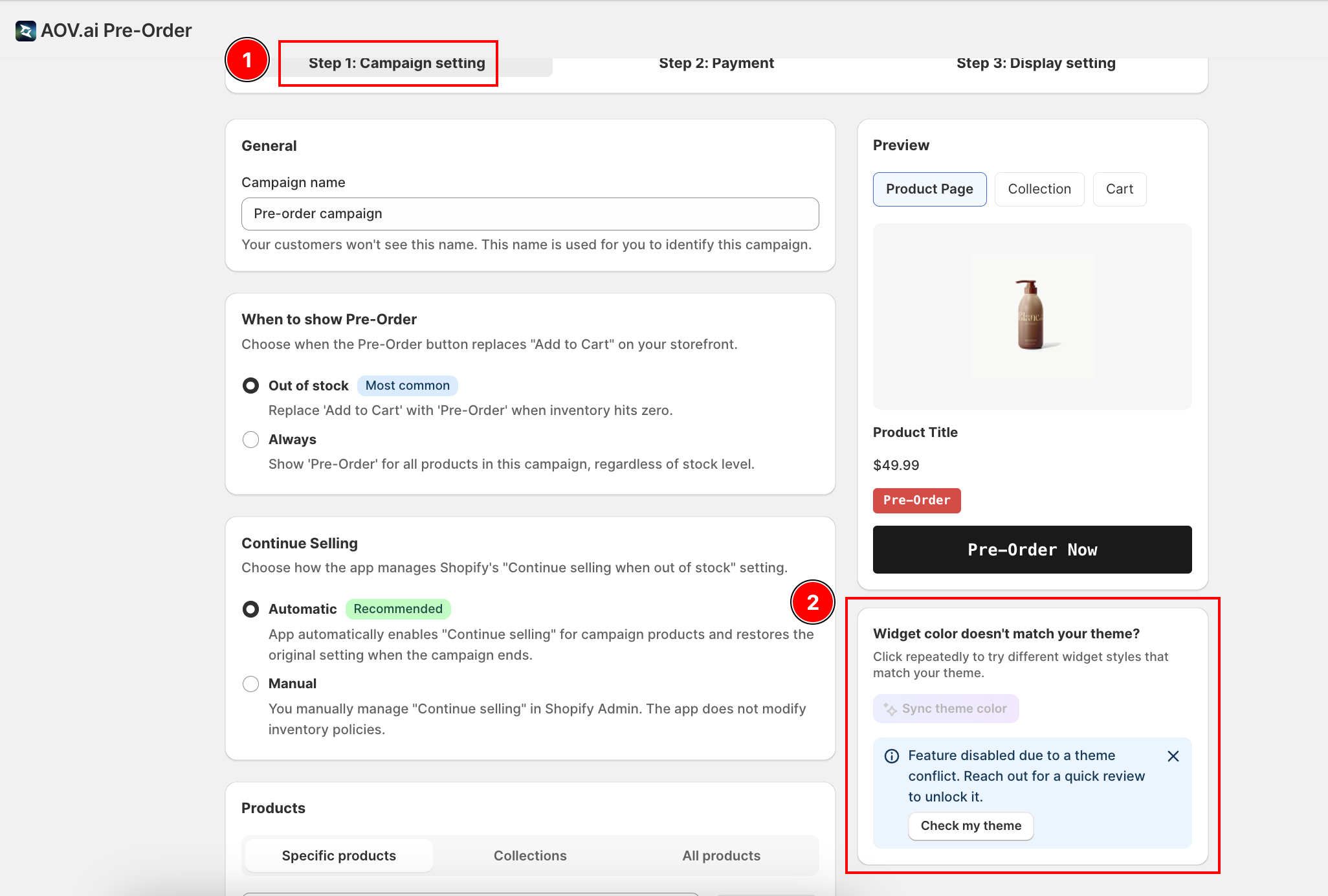 Sync theme color card under the campaign wizard Preview panel